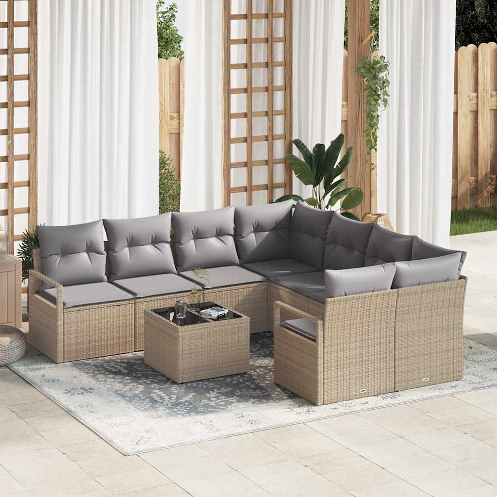 Garten-Sofa-Set mit Kissen 9 pcs Beige, Grau 55 x 55 x 37 cm