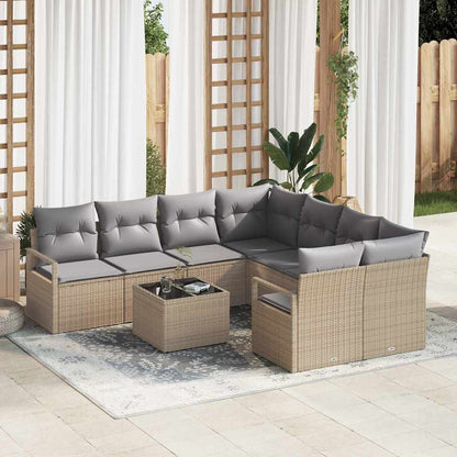 Garten-Sofa-Set mit Kissen 9 pcs Beige, Grau 55 x 55 x 37 cm