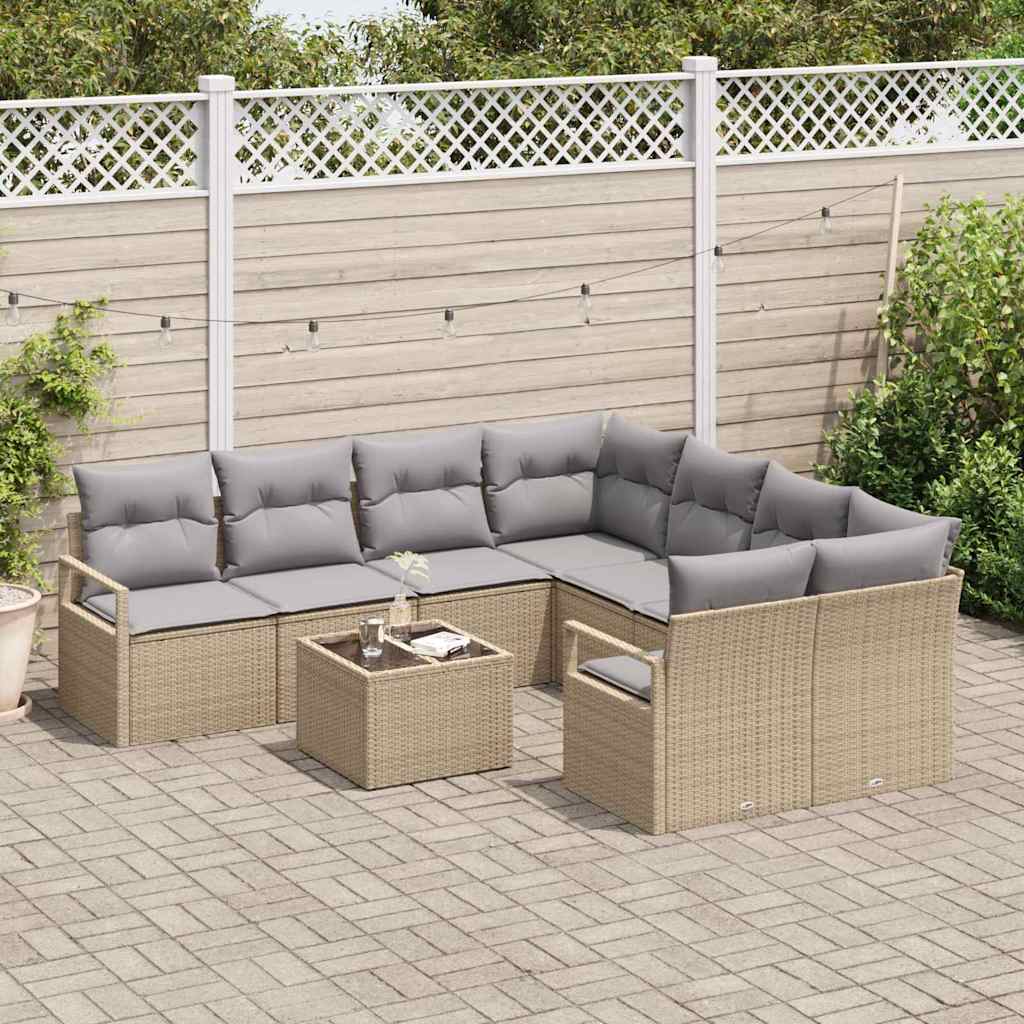 Garten-Sofa-Set mit Kissen 9 pcs Beige, Grau 55 x 55 x 37 cm