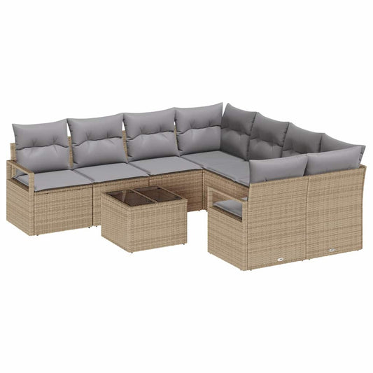 Garten-Sofa-Set mit Kissen 9 pcs Beige, Grau 55 x 55 x 37 cm