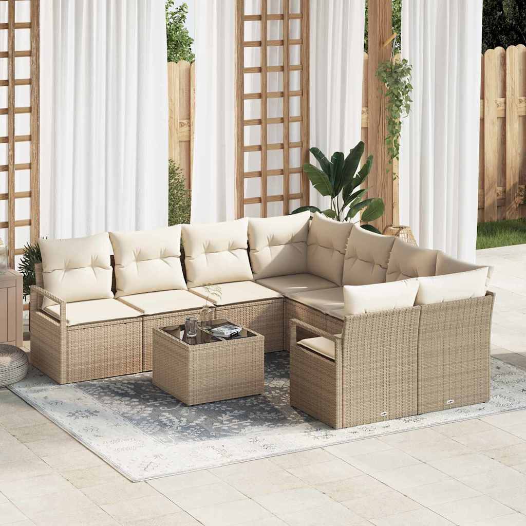 Garten-Sofa-Set mit Kissen 9 pcs Beige, Creme 55 x 55 x 37 cm