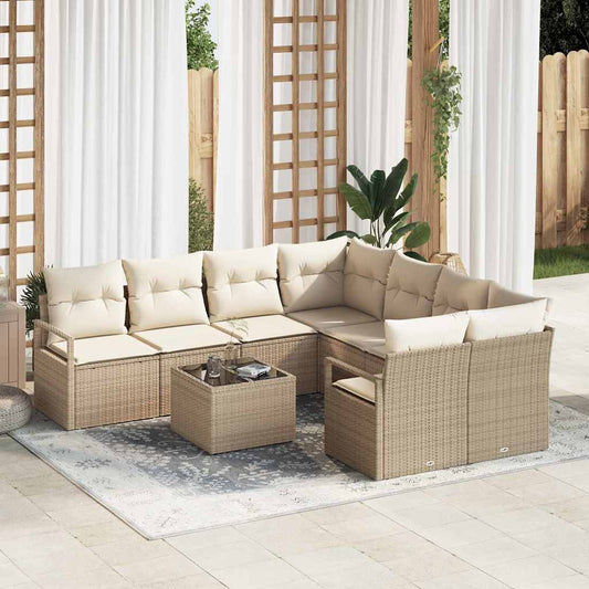 Garten-Sofa-Set mit Kissen 9 pcs Beige, Creme 55 x 55 x 37 cm