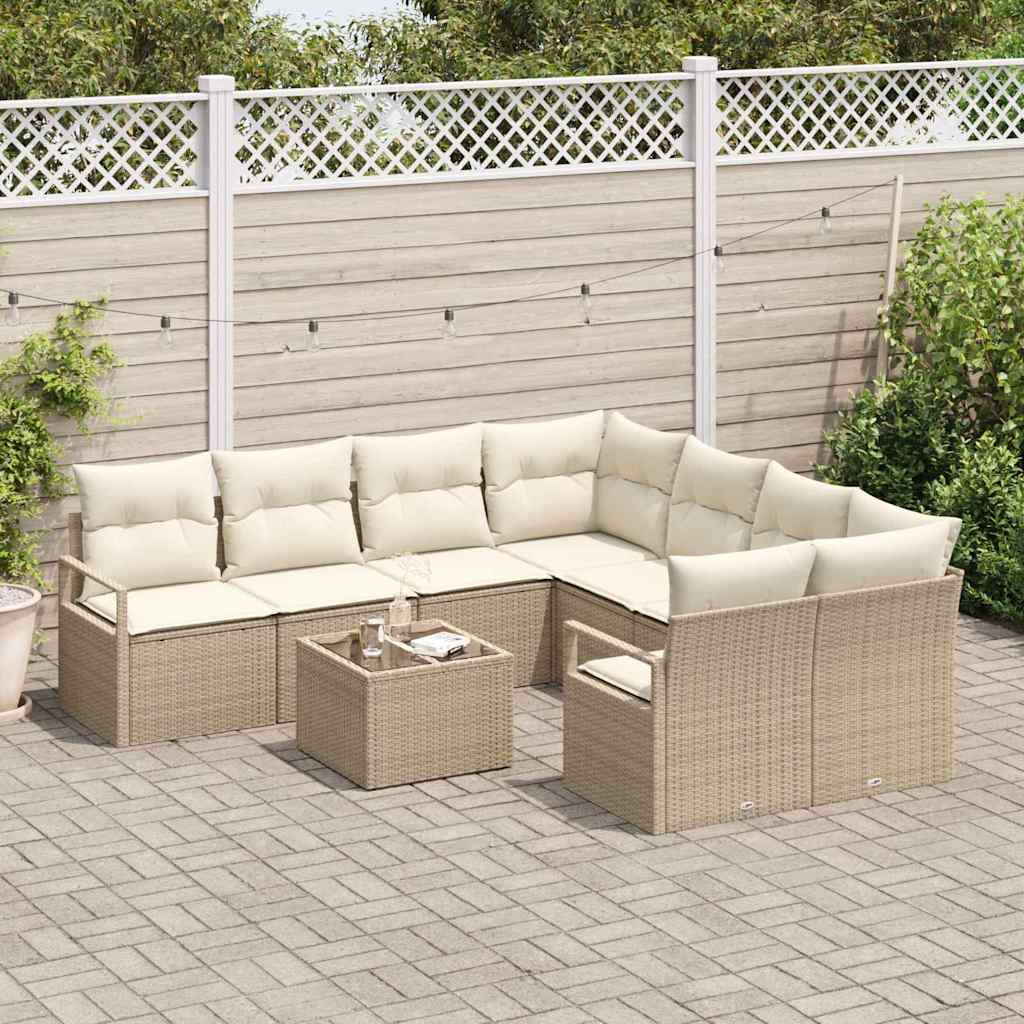 Garten-Sofa-Set mit Kissen 9 pcs Beige, Creme 55 x 55 x 37 cm