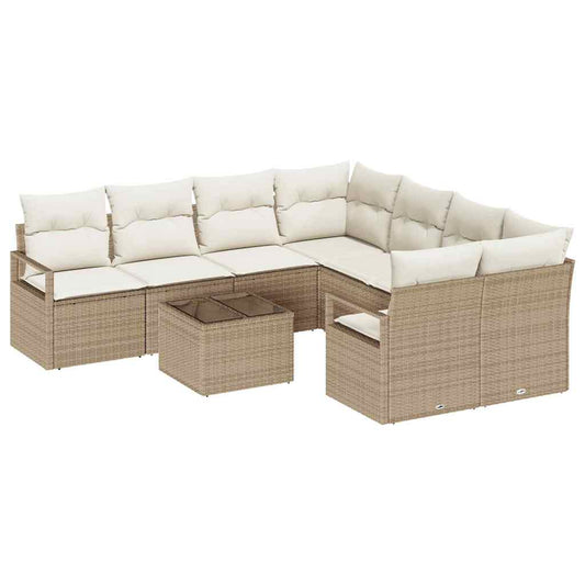 Garten-Sofa-Set mit Kissen 9 pcs Beige, Creme 55 x 55 x 37 cm