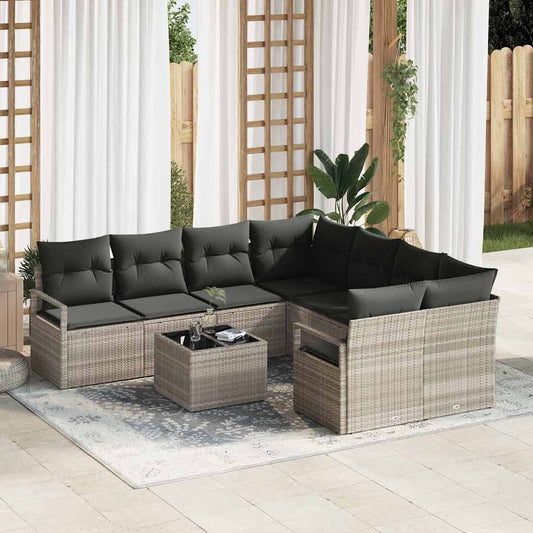 Garten-Sofa-Set 9 pcs Hellgrau, Dunkelgrau 55 x 55 x 37 cm