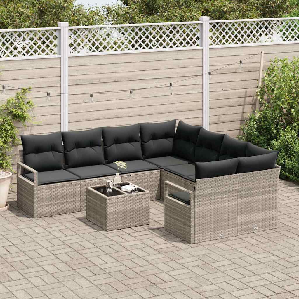Garten-Sofa-Set 9 pcs Hellgrau, Dunkelgrau 55 x 55 x 37 cm