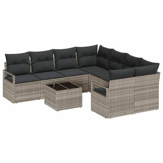 Garten-Sofa-Set 9 pcs Hellgrau, Dunkelgrau 55 x 55 x 37 cm