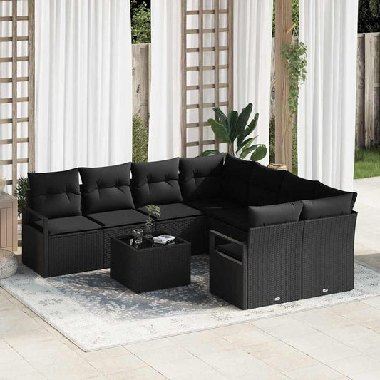 Garten-Sofa-Set mit Kissen 9 pcs Schwarz 55 x 55 x 37 cm
