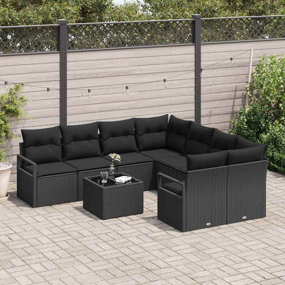 Garten-Sofa-Set mit Kissen 9 pcs Schwarz 55 x 55 x 37 cm