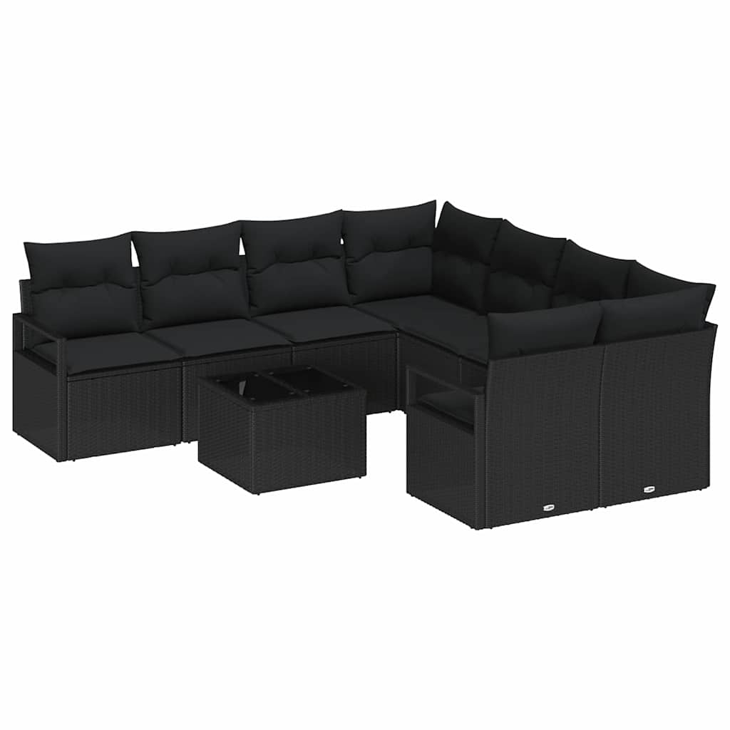 Garten-Sofa-Set mit Kissen 9 pcs Schwarz 55 x 55 x 37 cm