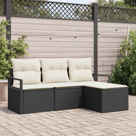 Garten-Sofa-Set mit Kissen mit Speicher 4 pcs Schwarz, Creme