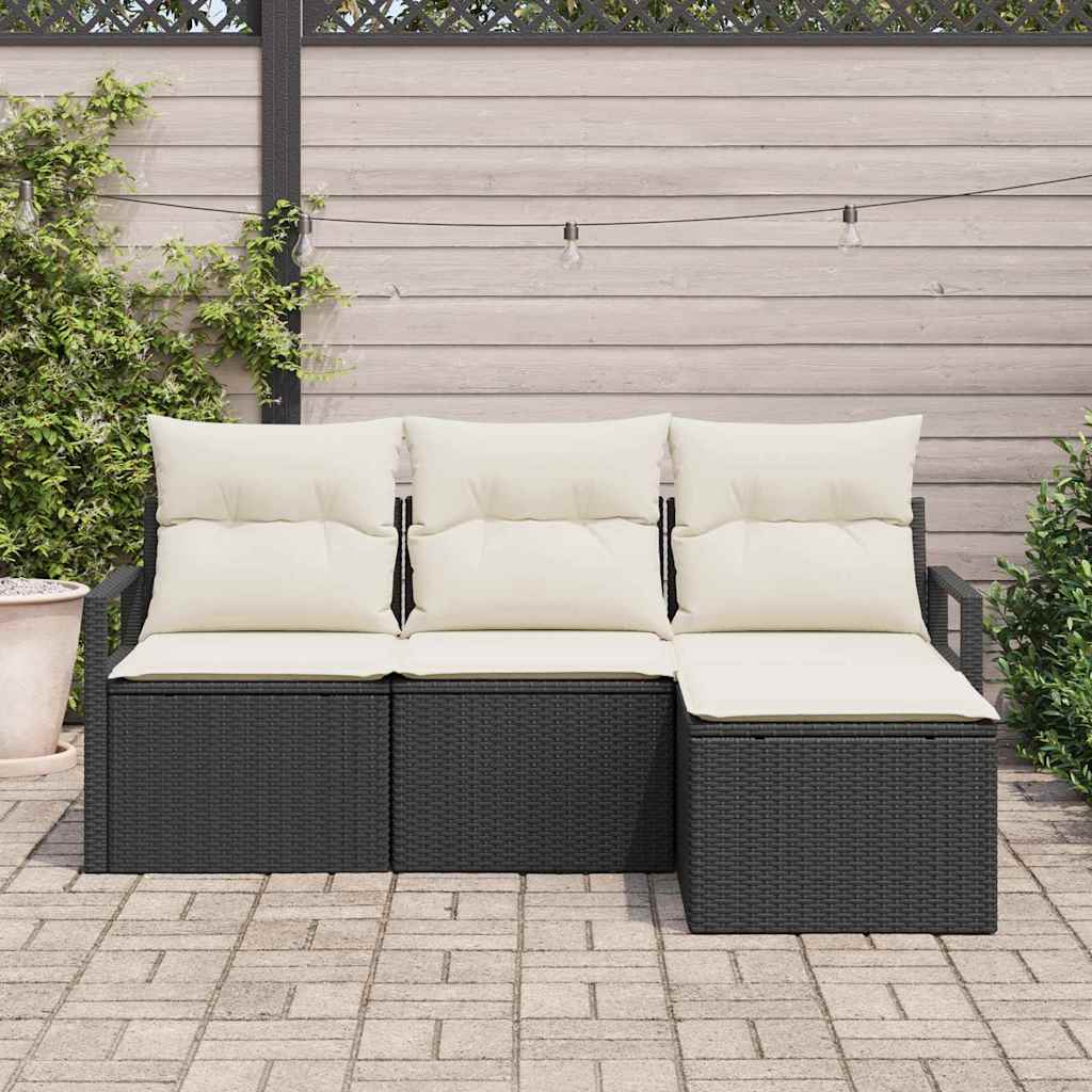 Garten-Sofa-Set mit Kissen mit Speicher 4 pcs Schwarz, Creme