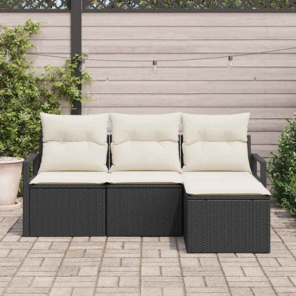 Garten-Sofa-Set mit Kissen mit Speicher 4 pcs Schwarz, Creme
