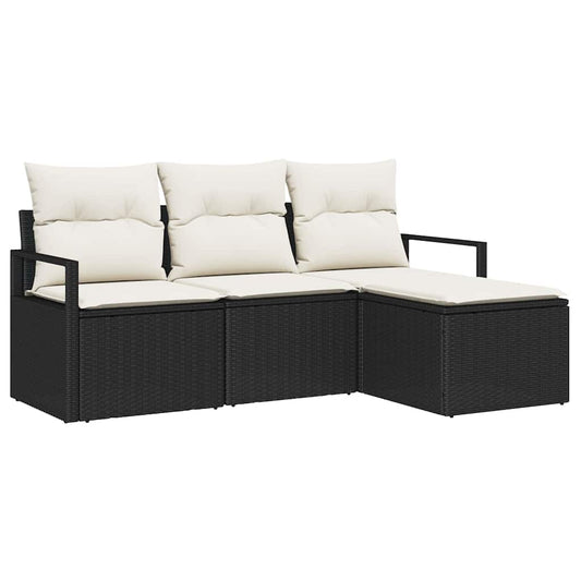 Garten-Sofa-Set mit Kissen mit Speicher 4 pcs Schwarz, Creme