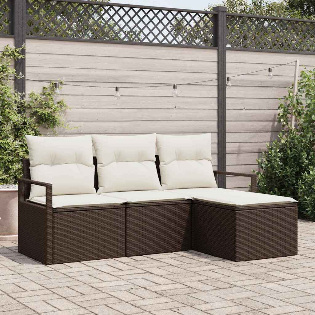 Garten-Sofa-Set mit Kissen mit Speicher 4 pcs Braun, Creme