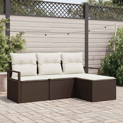 Garten-Sofa-Set mit Kissen mit Speicher 4 pcs Braun, Creme