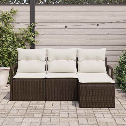 Garten-Sofa-Set mit Kissen mit Speicher 4 pcs Braun, Creme