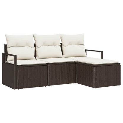 Garten-Sofa-Set mit Kissen mit Speicher 4 pcs Braun, Creme