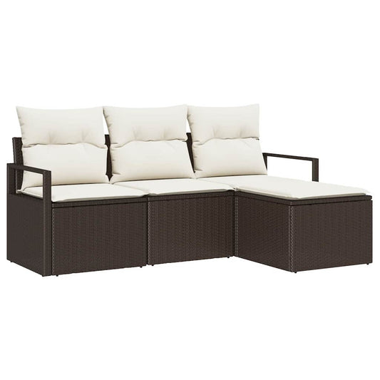 Garten-Sofa-Set mit Kissen mit Speicher 4 pcs Braun, Creme