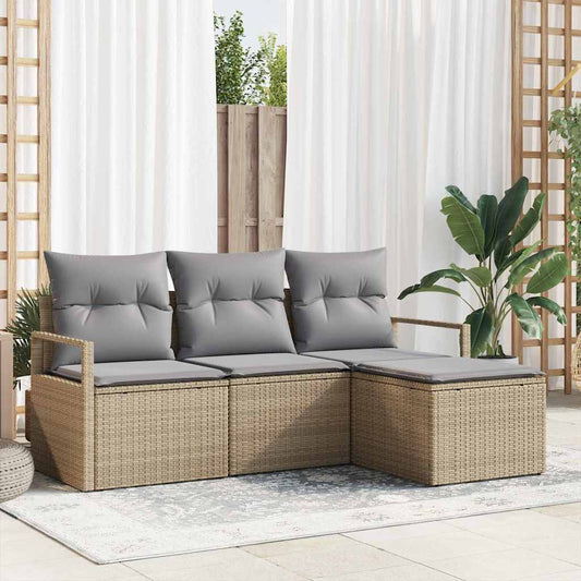 Garten-Sofa-Set mit Kissen mit Speicher 4 pcs Beige, Hellgrau