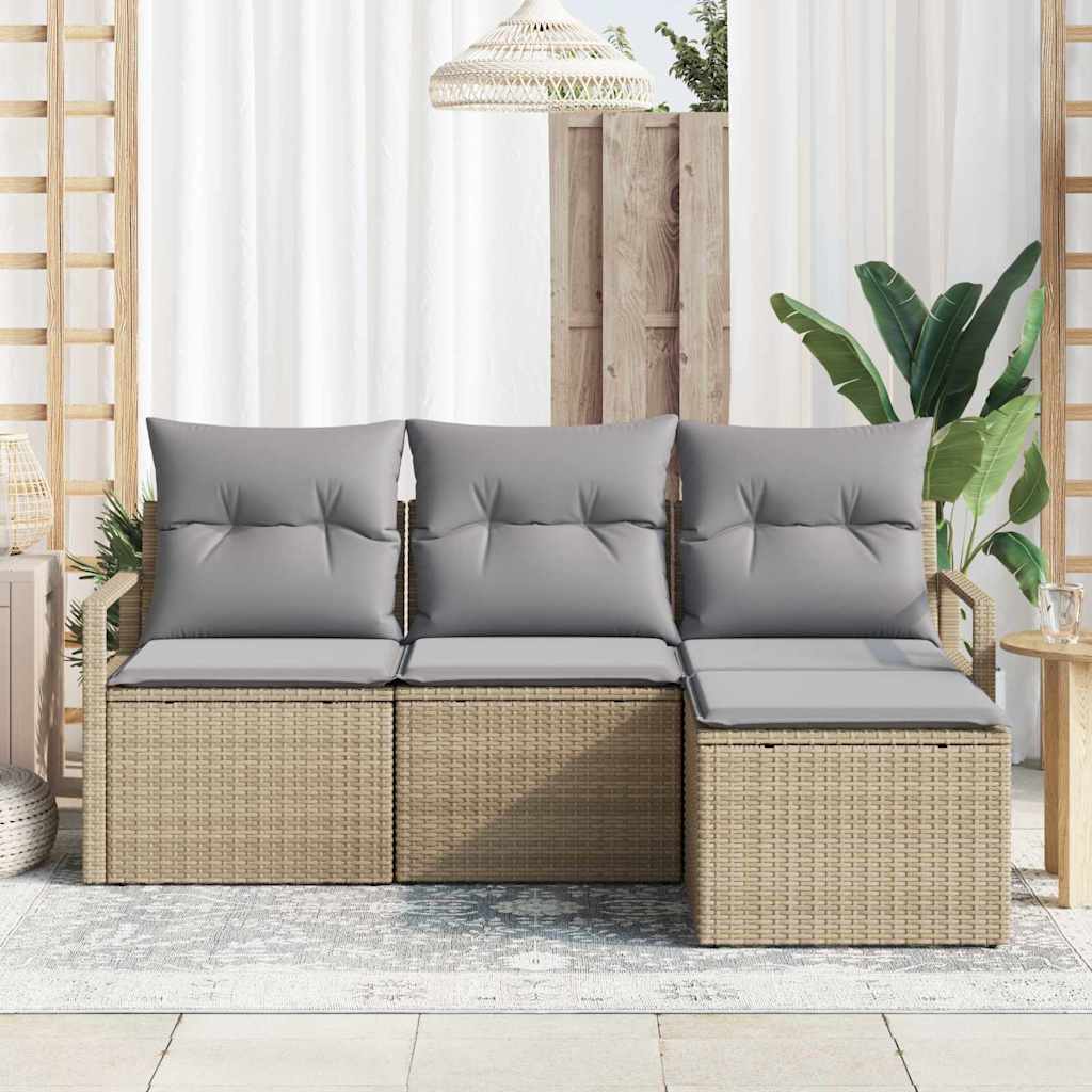 Garten-Sofa-Set mit Kissen mit Speicher 4 pcs Beige, Hellgrau