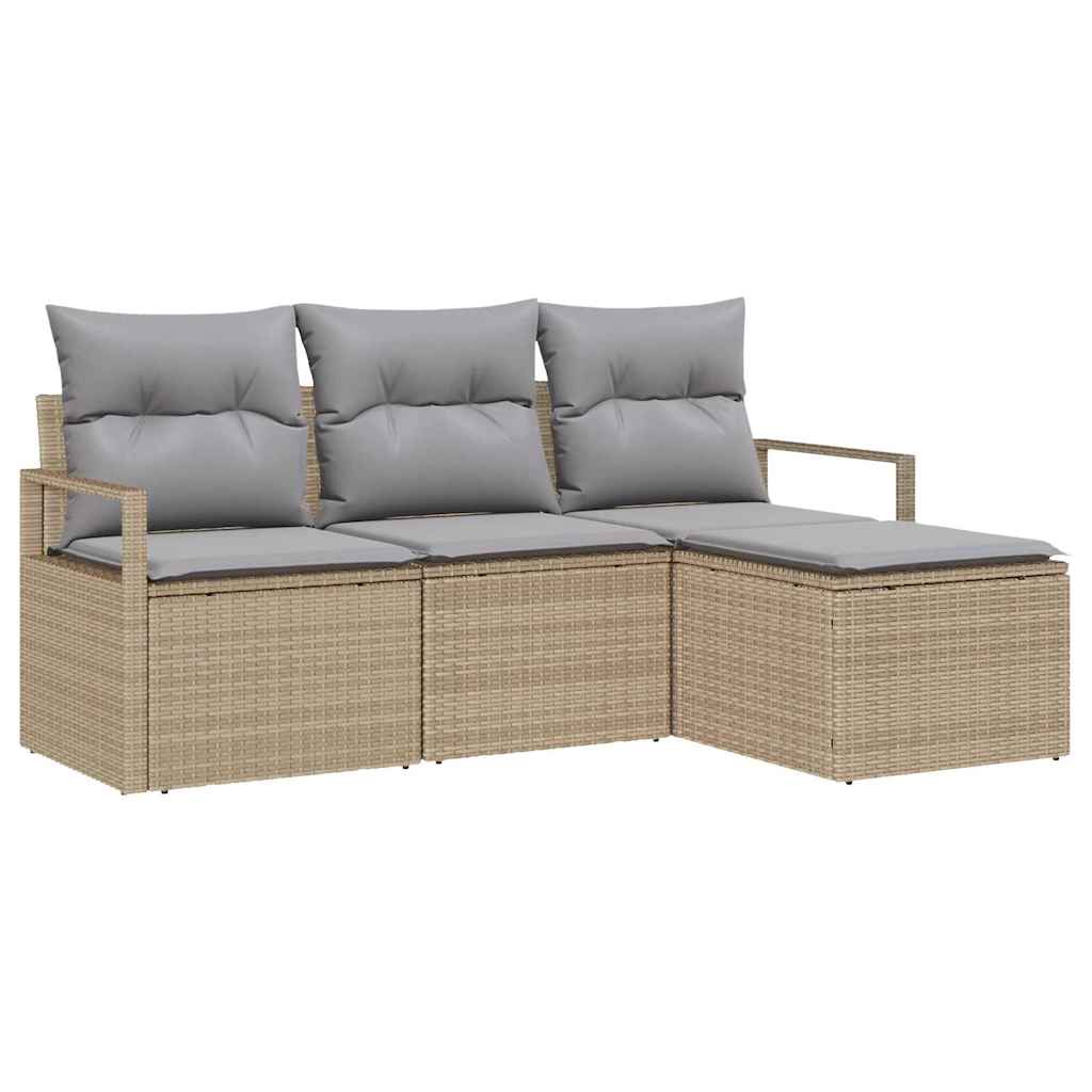 Garten-Sofa-Set mit Kissen mit Speicher 4 pcs Beige, Hellgrau