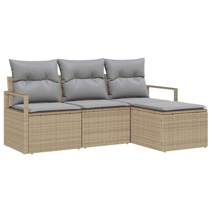 Garten-Sofa-Set mit Kissen mit Speicher 4 pcs Beige, Hellgrau