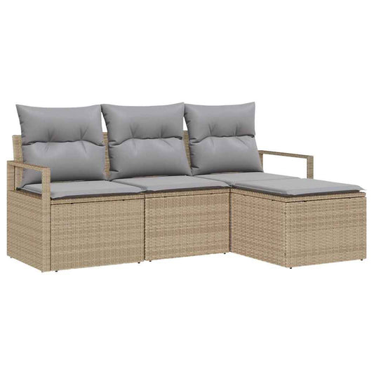 Garten-Sofa-Set mit Kissen mit Speicher 4 pcs Beige, Hellgrau