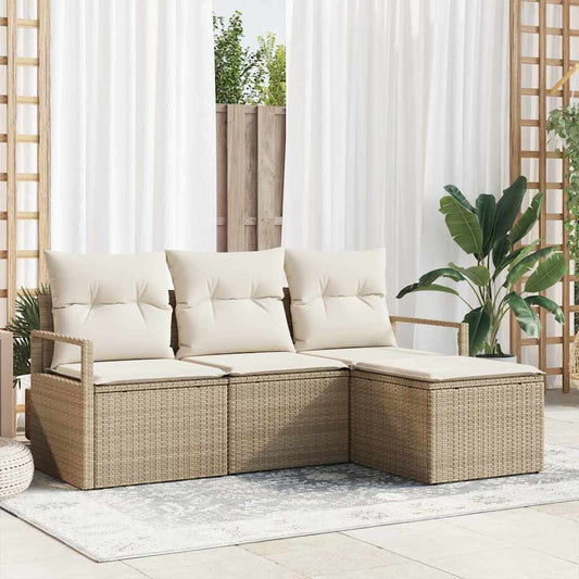 Garten-Sofa-Set mit Kissen mit Speicher 4 pcs Beige, Creme