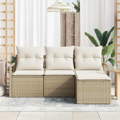 Garten-Sofa-Set mit Kissen mit Speicher 4 pcs Beige, Creme