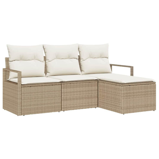 Garten-Sofa-Set mit Kissen mit Speicher 4 pcs Beige, Creme