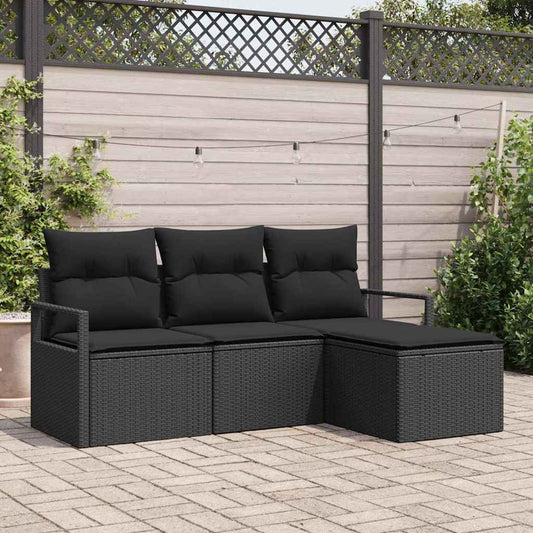 Garten-Sofa-Set mit Kissen mit Speicher 4 pcs Schwarz