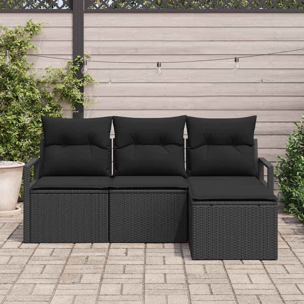 Garten-Sofa-Set mit Kissen mit Speicher 4 pcs Schwarz