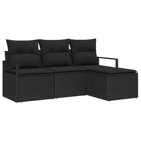 Garten-Sofa-Set mit Kissen mit Speicher 4 pcs Schwarz