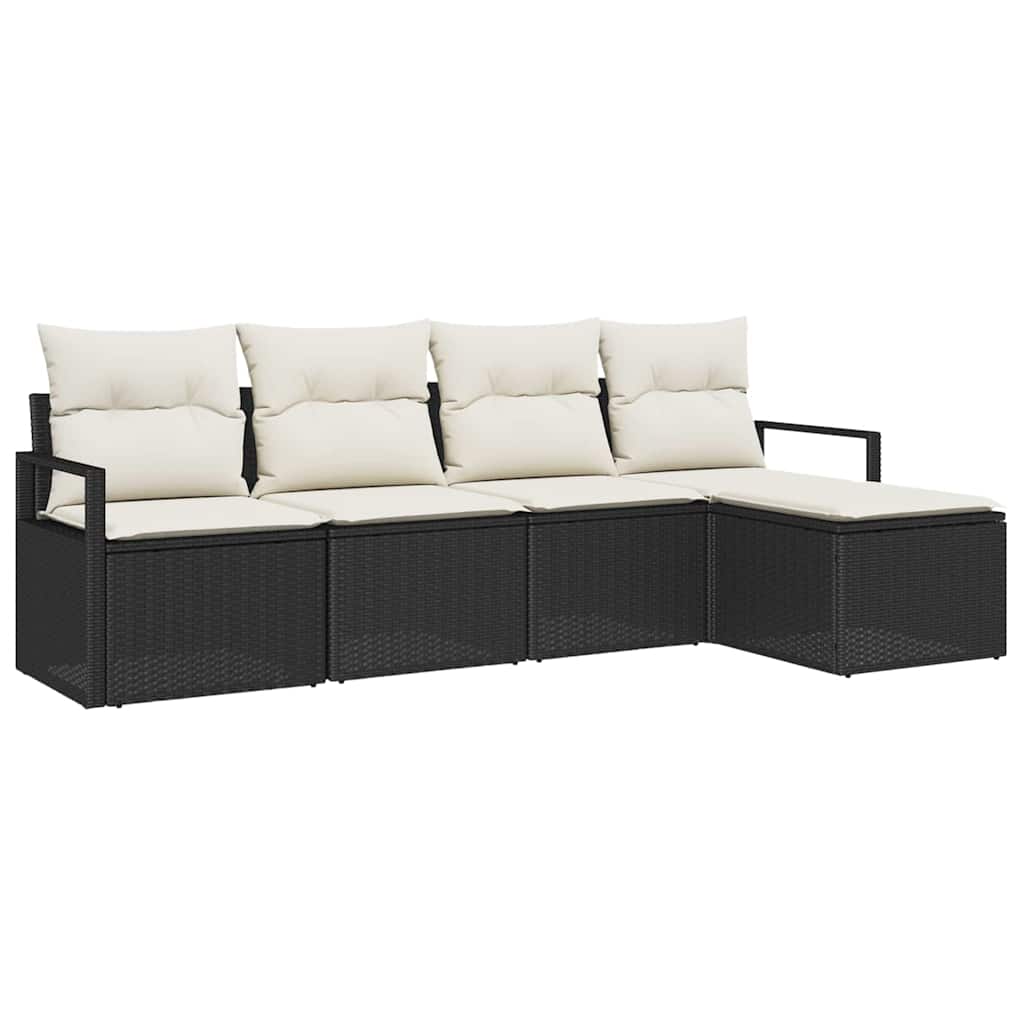 Garten-Sofa-Set mit Kissen mit Speicher 5 pcs Schwarz, Creme