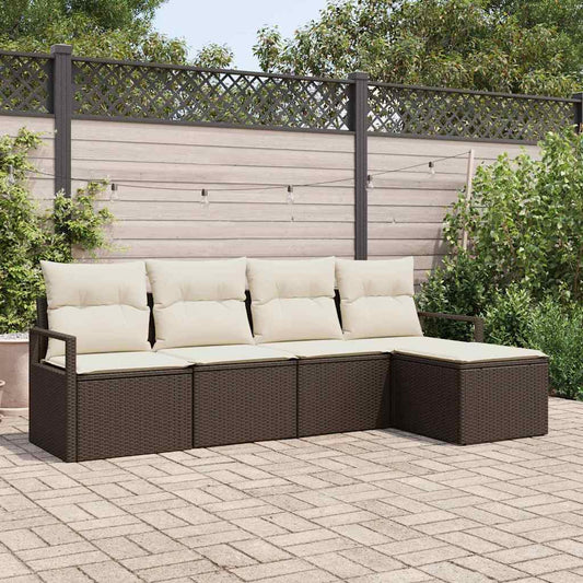 Garten-Sofa-Set mit Kissen mit Speicher 5 pcs Braun, Creme