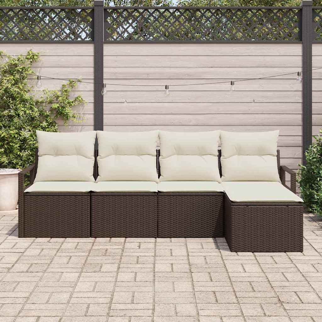 Garten-Sofa-Set mit Kissen mit Speicher 5 pcs Braun, Creme