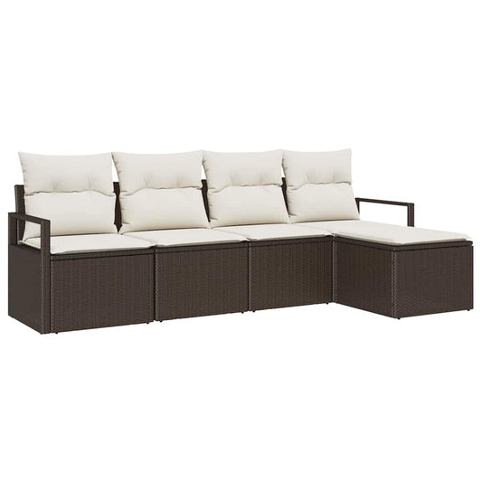 Garten-Sofa-Set mit Kissen mit Speicher 5 pcs Braun, Creme
