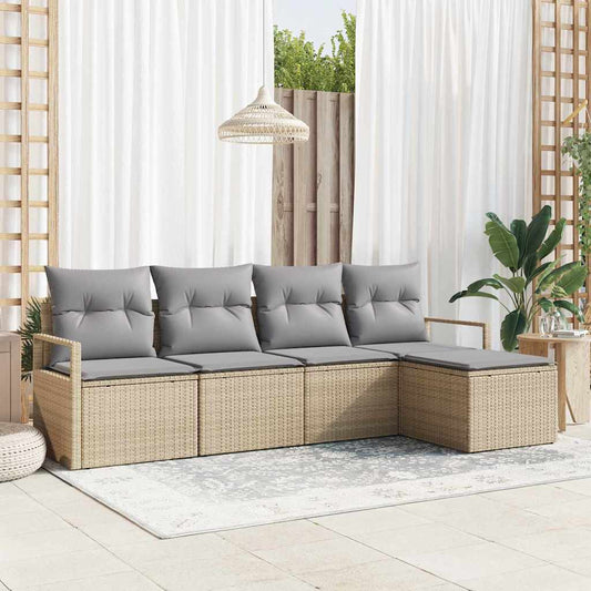 Garten-Sofa-Set mit Kissen mit Speicher 5 pcs Beige, Hellgrau