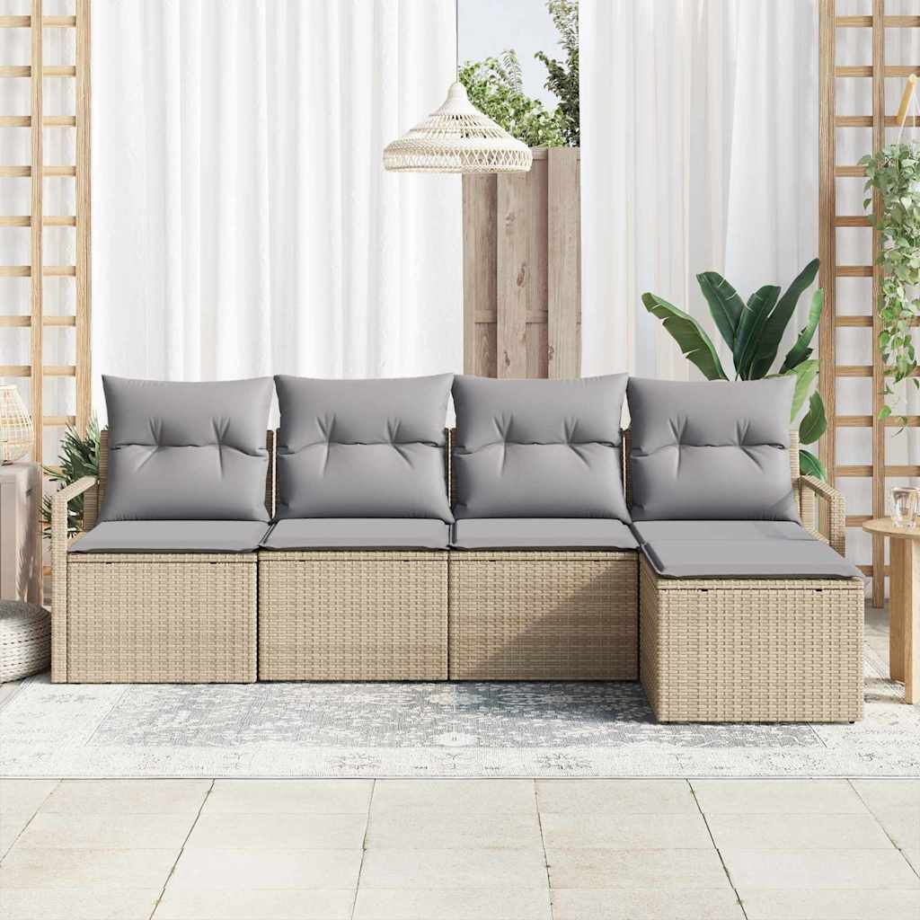 Garten-Sofa-Set mit Kissen mit Speicher 5 pcs Beige, Hellgrau