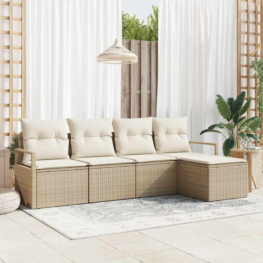 Garten-Sofa-Set mit Kissen mit Speicher 5 pcs Beige, Creme