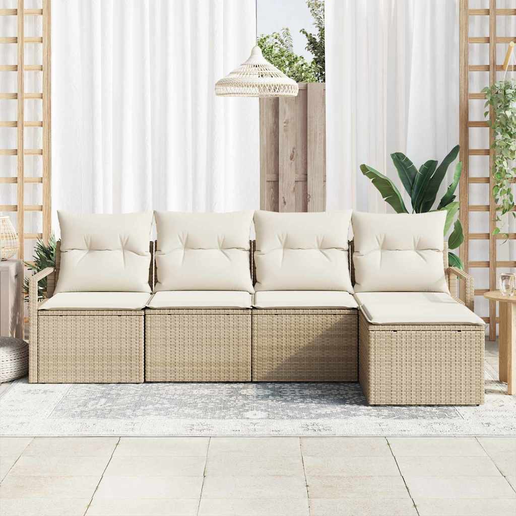 Garten-Sofa-Set mit Kissen mit Speicher 5 pcs Beige, Creme