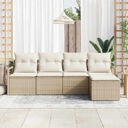 Garten-Sofa-Set mit Kissen mit Speicher 5 pcs Beige, Creme