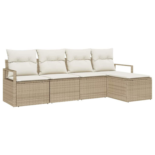 Garten-Sofa-Set mit Kissen mit Speicher 5 pcs Beige, Creme