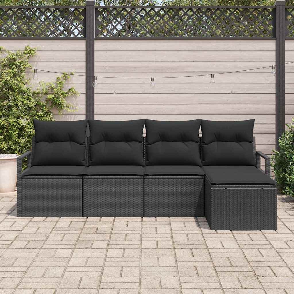Garten-Sofa-Set mit Kissen mit Speicher 5 pcs Schwarz