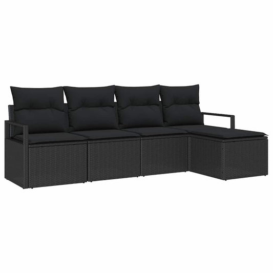 Garten-Sofa-Set mit Kissen mit Speicher 5 pcs Schwarz