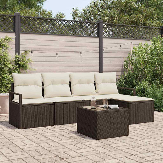 Garten-Sofa-Set mit Kissen mit Speicher 6 pcs Braun, Creme