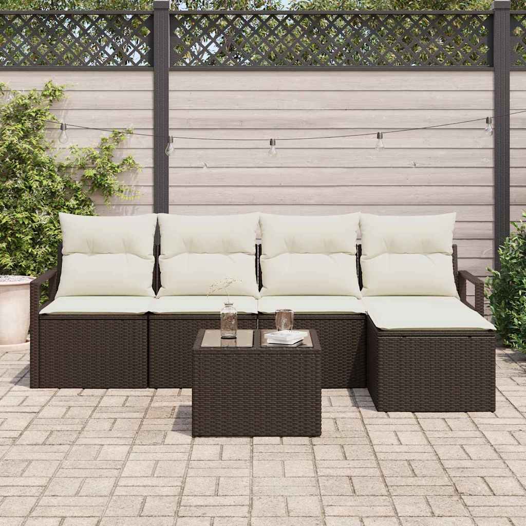 Garten-Sofa-Set mit Kissen mit Speicher 6 pcs Braun, Creme