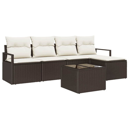 Garten-Sofa-Set mit Kissen mit Speicher 6 pcs Braun, Creme