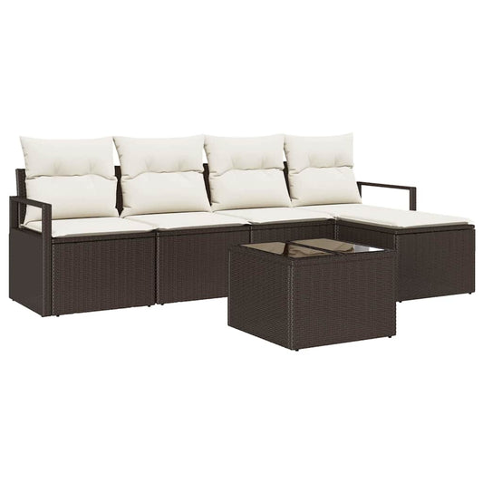 Garten-Sofa-Set mit Kissen mit Speicher 6 pcs Braun, Creme